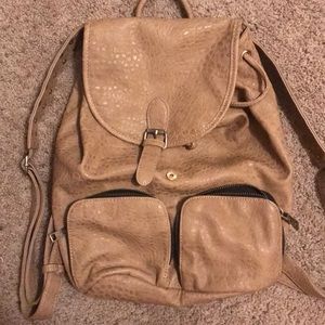 Tan printed backpack